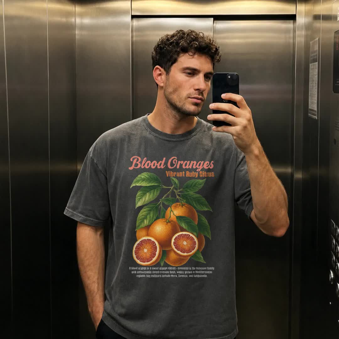 Blood Orange Shirt, Retro Citrus Fruit Graphic Tee, Botanical Food